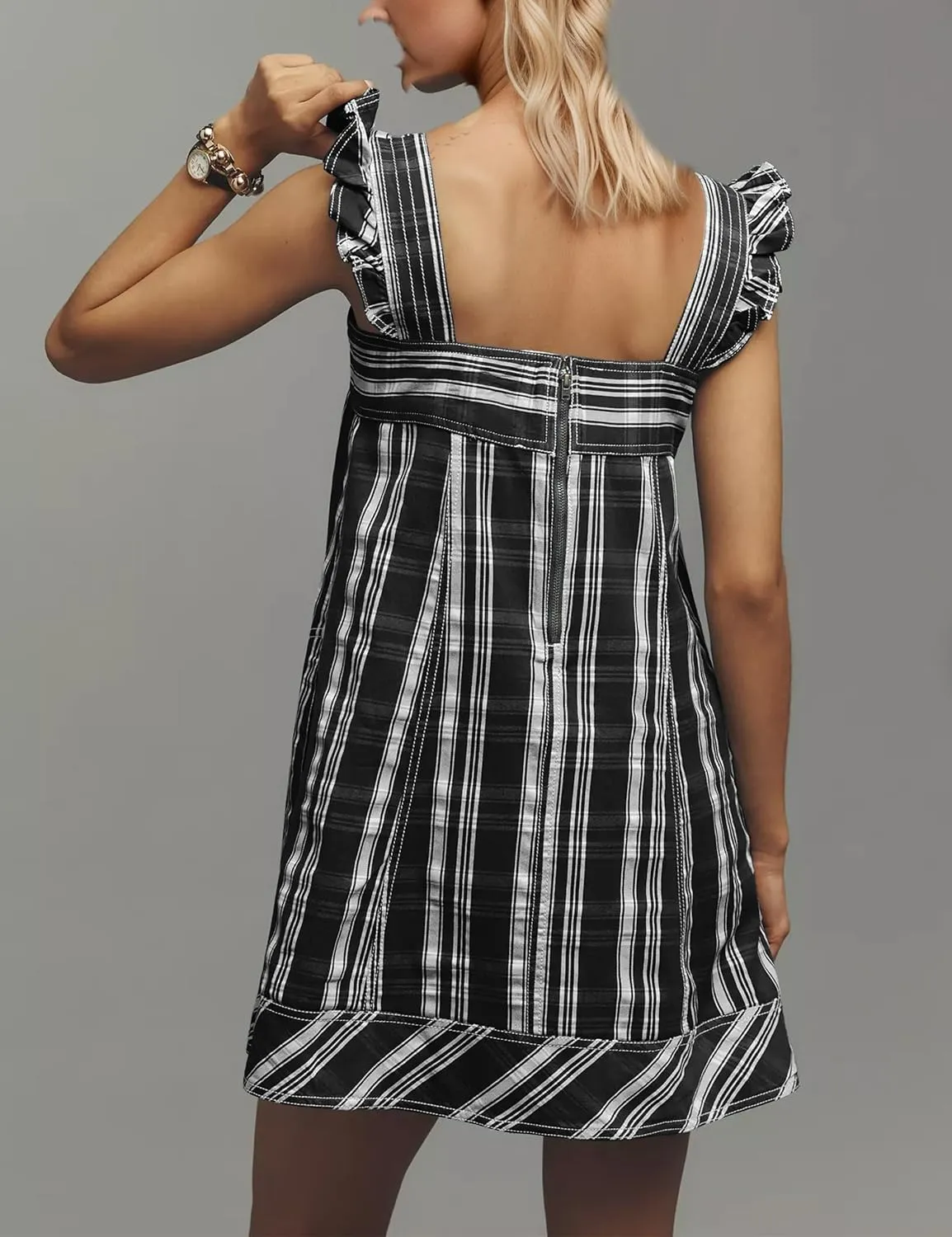 MISSACTIVER Striped Sleeveless Mini Dress for Women Ruffle Straps Square Neck Aline Sundress Casual Flowy Short Dresses