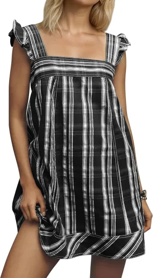 MISSACTIVER Striped Sleeveless Mini Dress for Women Ruffle Straps Square Neck Aline Sundress Casual Flowy Short Dresses