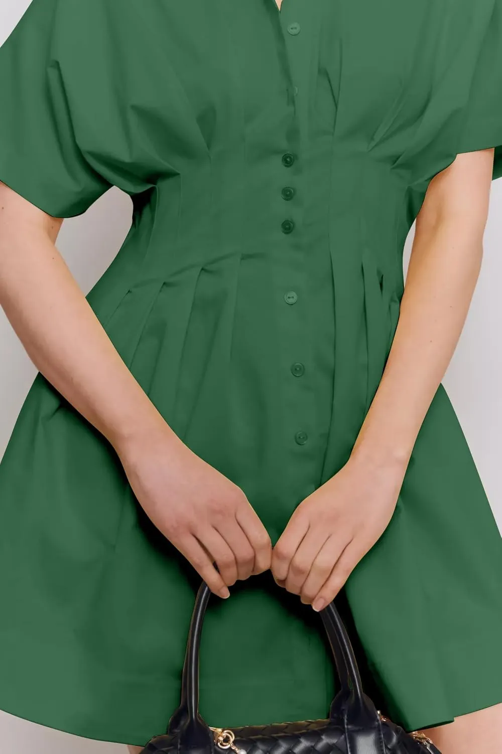 MISSACTIVER Women Pleated Button Down Shirt Dress Short Sleeve Striped Corset Mini Dresses Casual Summer Short Dress