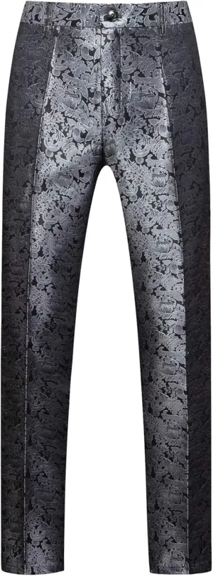 MOGU Mens Tuxedo Suit Pants for Wedding Party Jacquard Floral Design