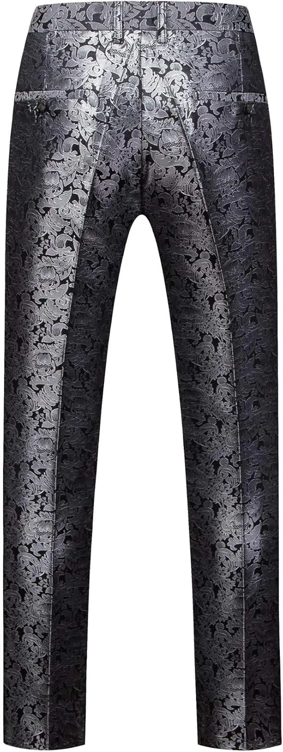 MOGU Mens Tuxedo Suit Pants for Wedding Party Jacquard Floral Design