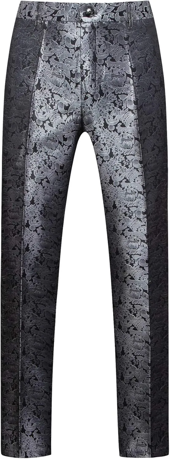 MOGU Mens Tuxedo Suit Pants for Wedding Party Jacquard Floral Design