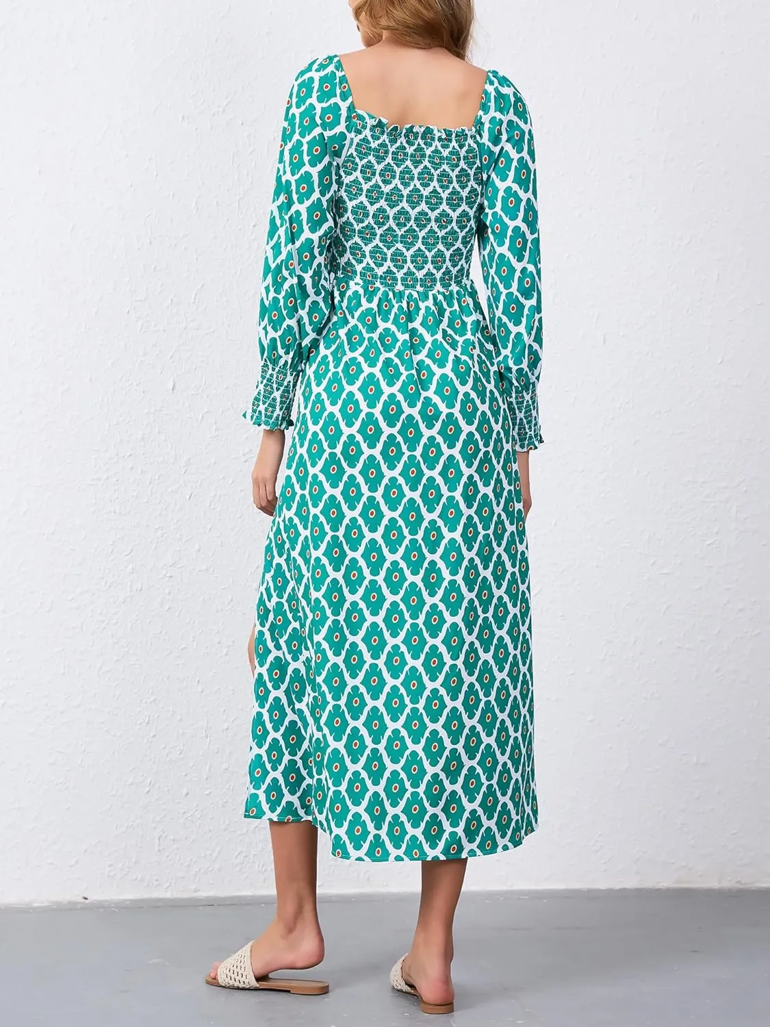 Moss Rose Womens Boho Maxi Dresses Summer Square Neck Long Sleeve Floral Flowy Swing Casual Long Dress
