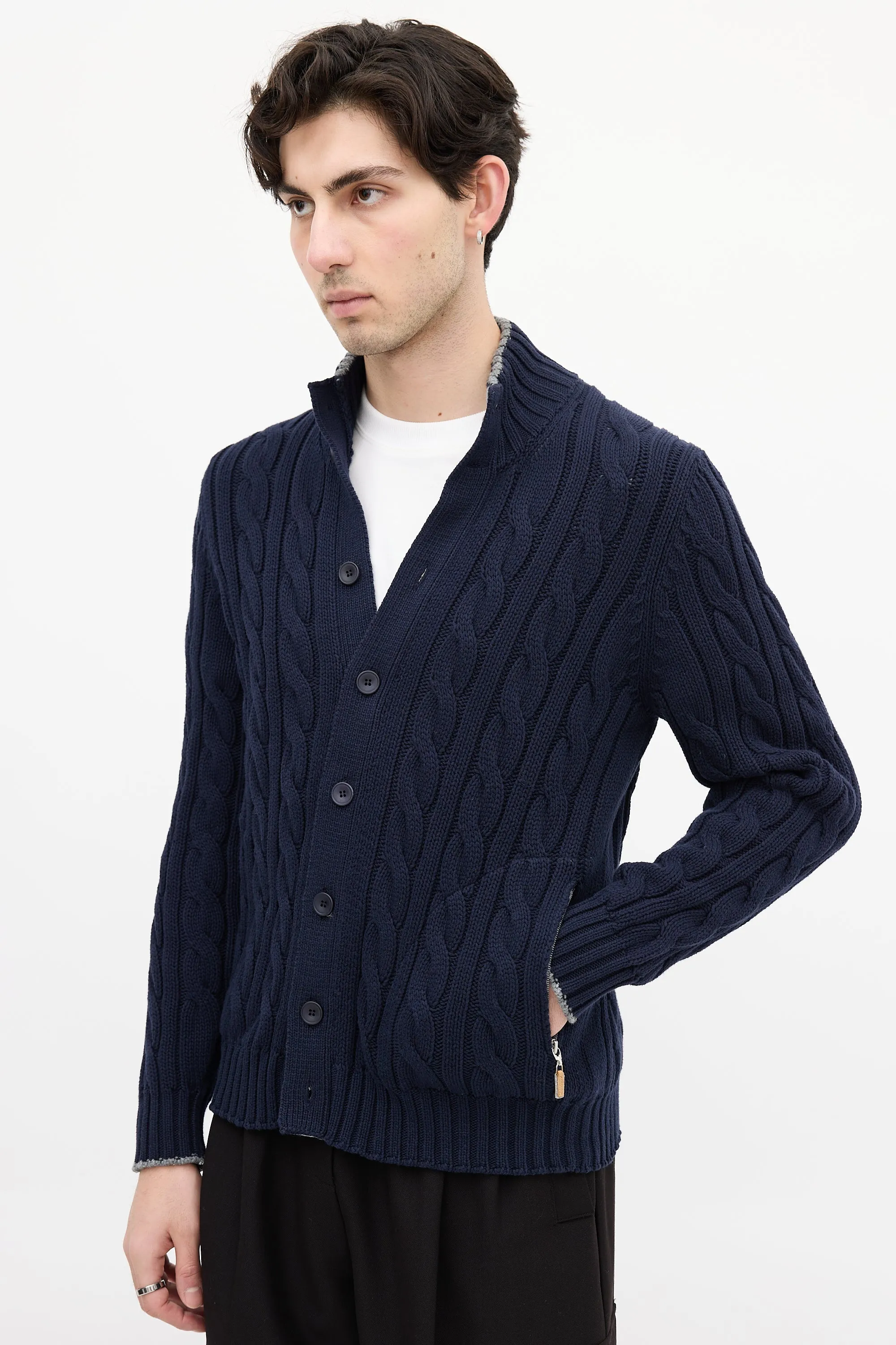 Navy Cable Knit Cardigan