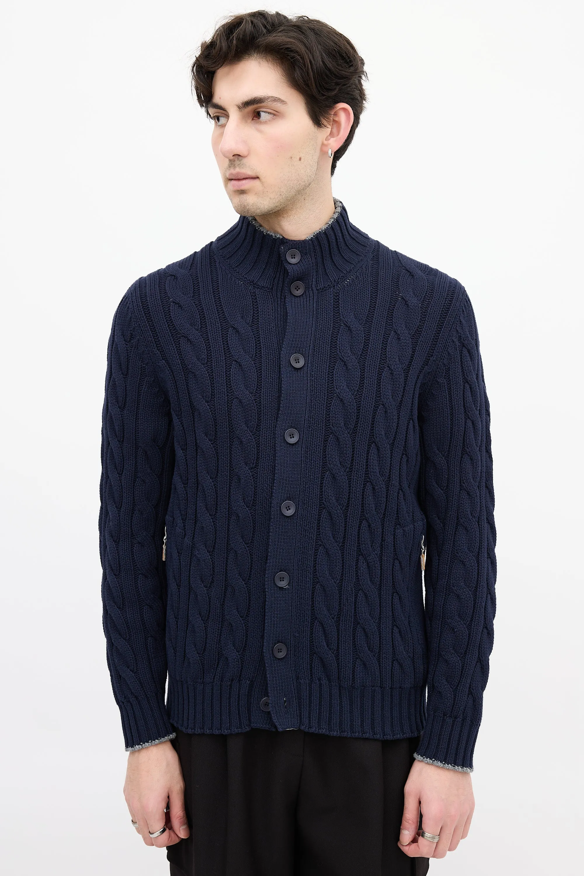 Navy Cable Knit Cardigan