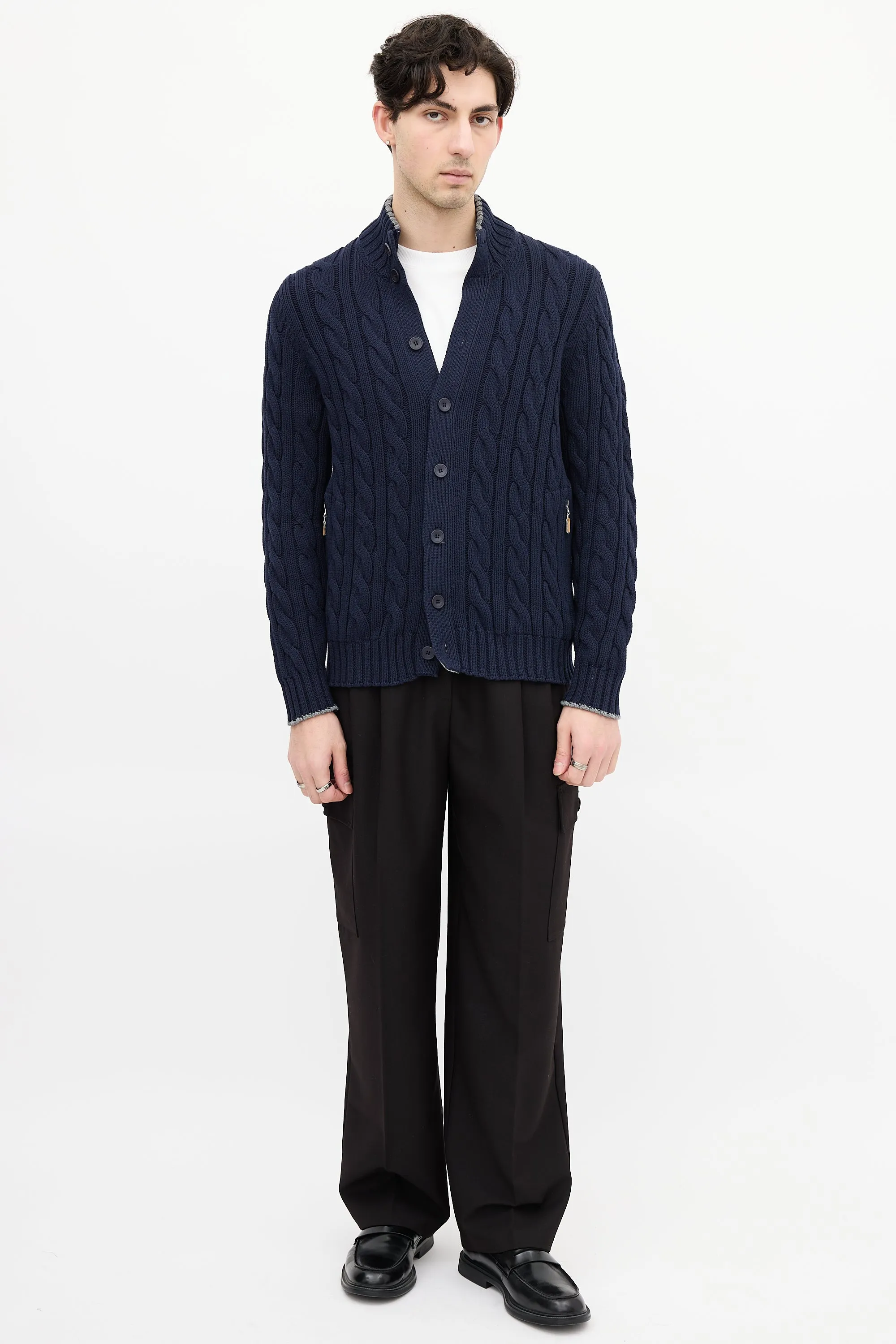 Navy Cable Knit Cardigan