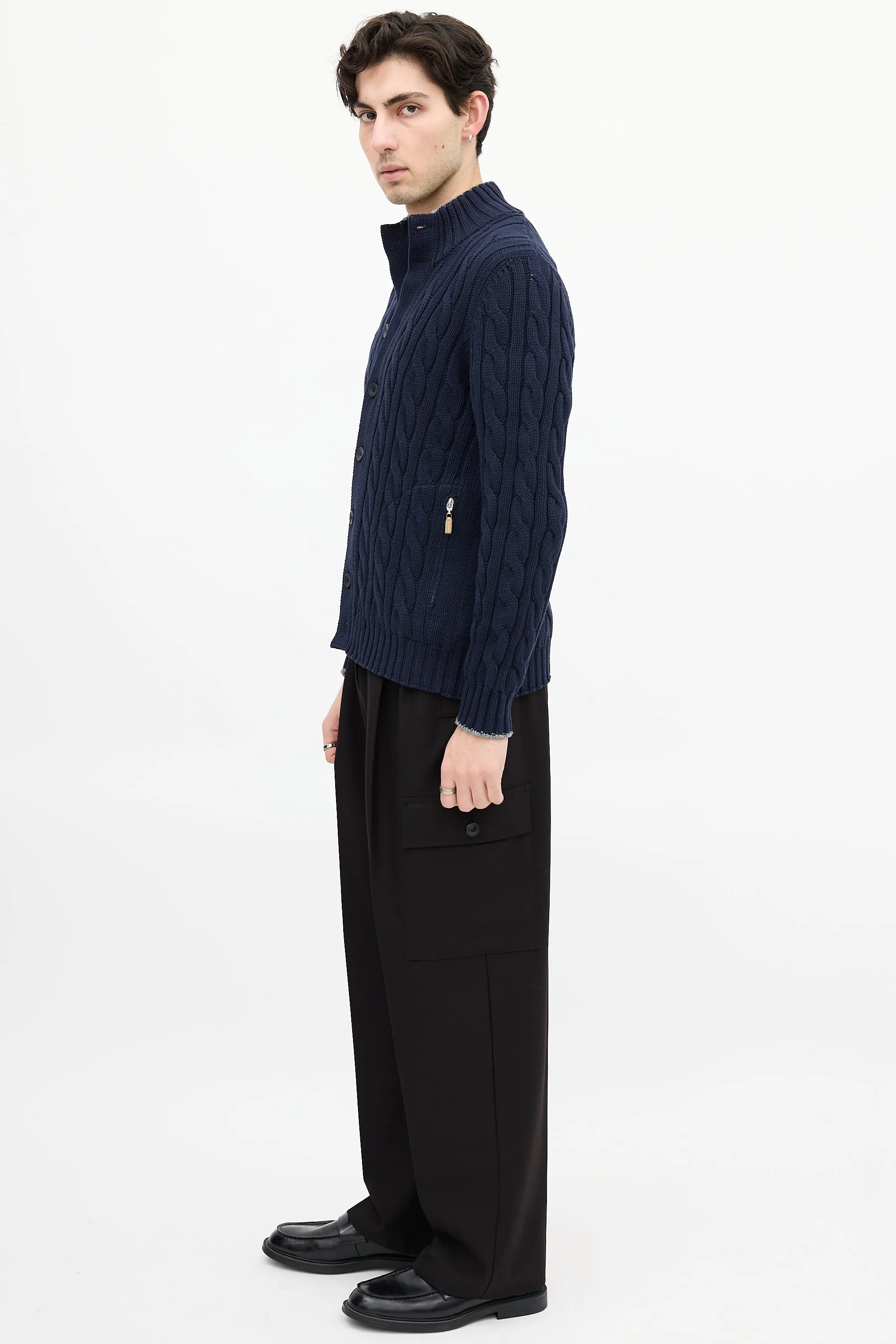 Navy Cable Knit Cardigan