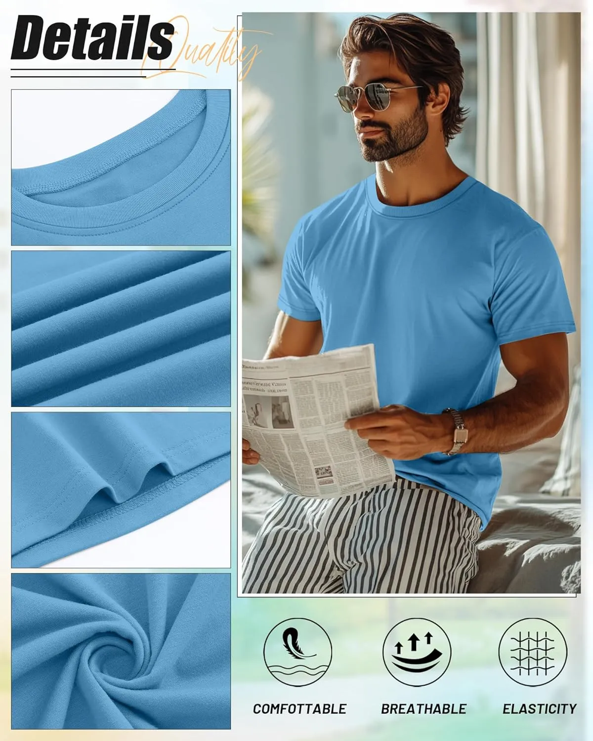 Neer 7 Pack Men's Big and Tall Shirts Summer Cotton Short Sleeve Tee Crew Neck Casual Top Basic Oversize T Shirts