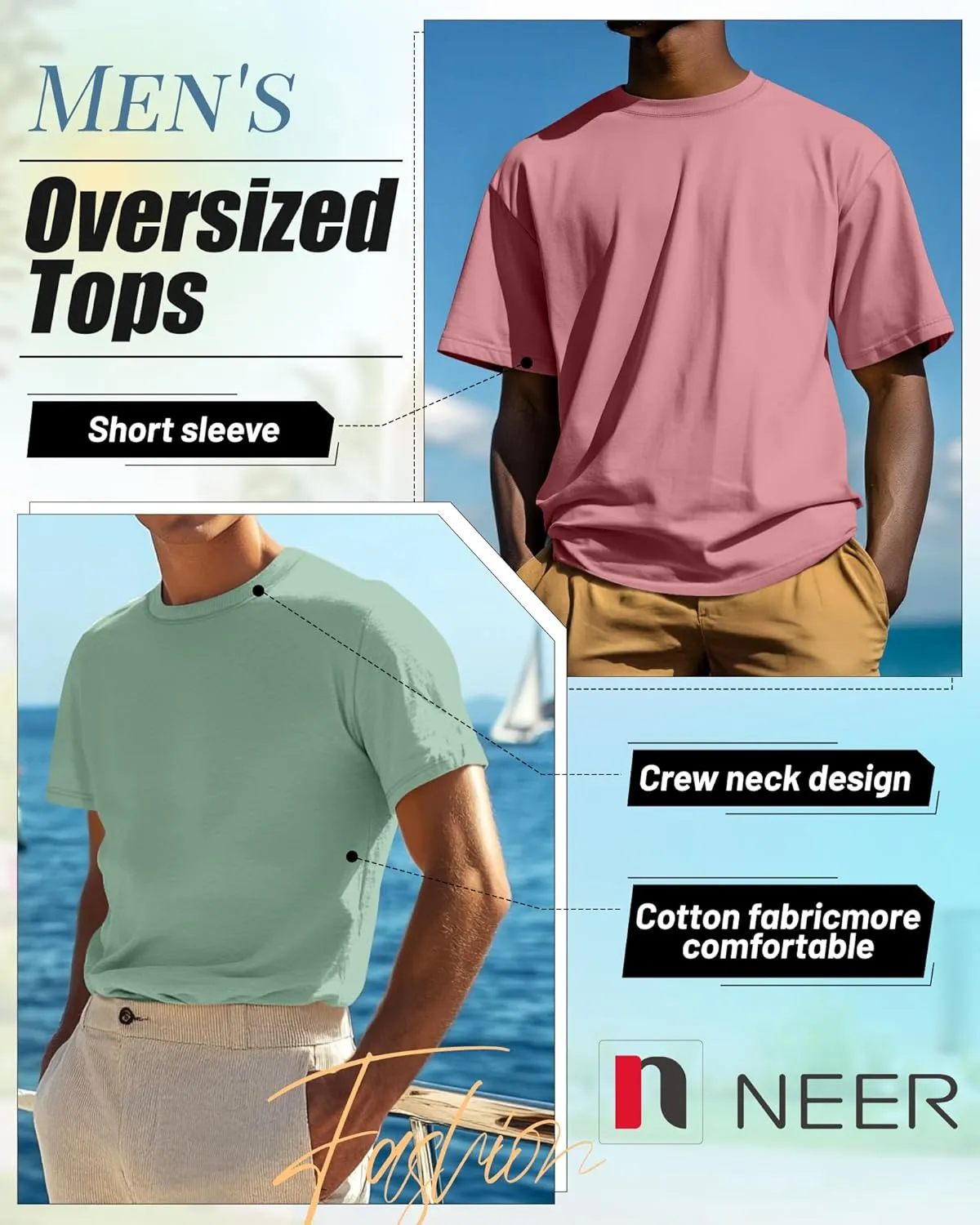 Neer 7 Pack Men's Big and Tall Shirts Summer Cotton Short Sleeve Tee Crew Neck Casual Top Basic Oversize T Shirts