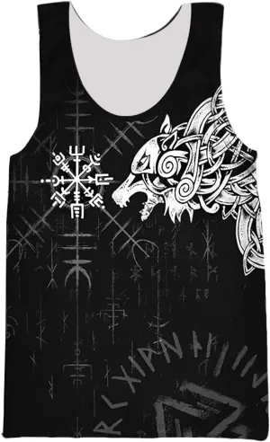 Norse Viking 3D Print Tank Top Fenrir Wolf Sleeveless T-Shirt, Vintage Workout Tees Fitness Vest Sporty Undershirts