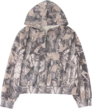OLAPTA Women Camo Hoodies Oversized Maple Leaf Print Graphic Zip Up Long Sleeve Fleece Casual Hooded Sweatshirt with Pocket