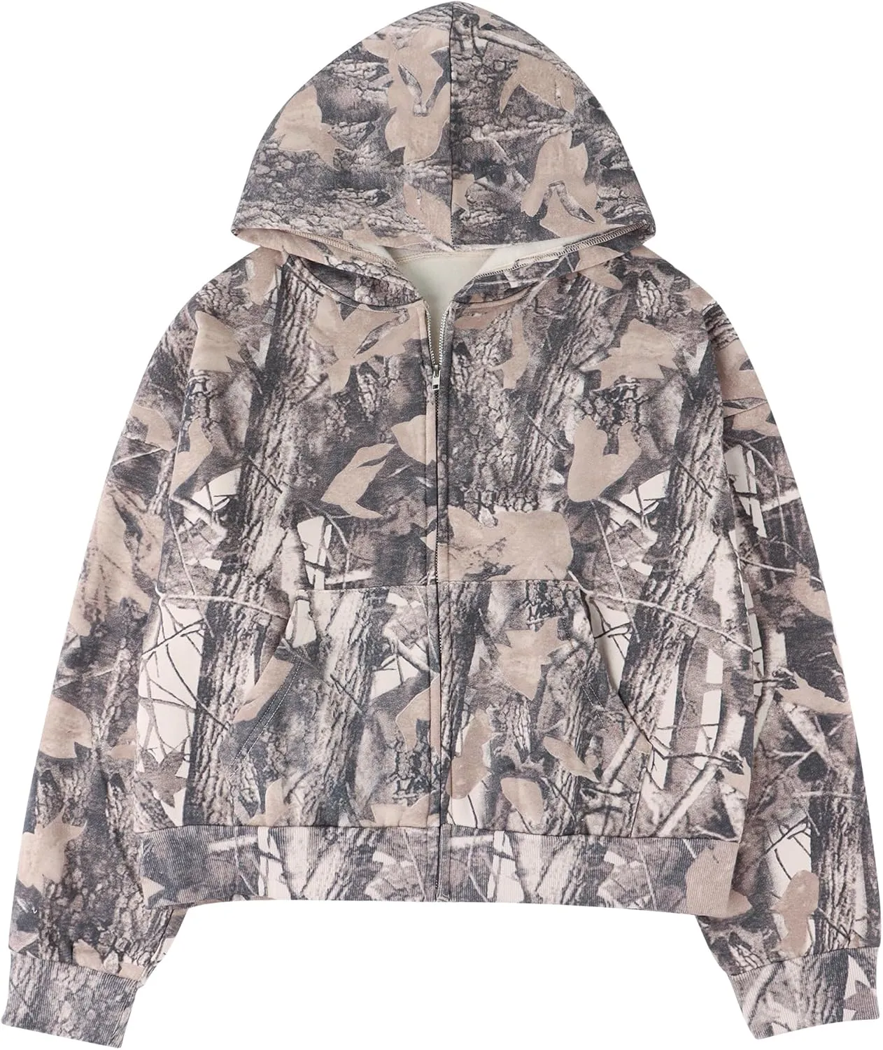 OLAPTA Women Camo Hoodies Oversized Maple Leaf Print Graphic Zip Up Long Sleeve Fleece Casual Hooded Sweatshirt with Pocket