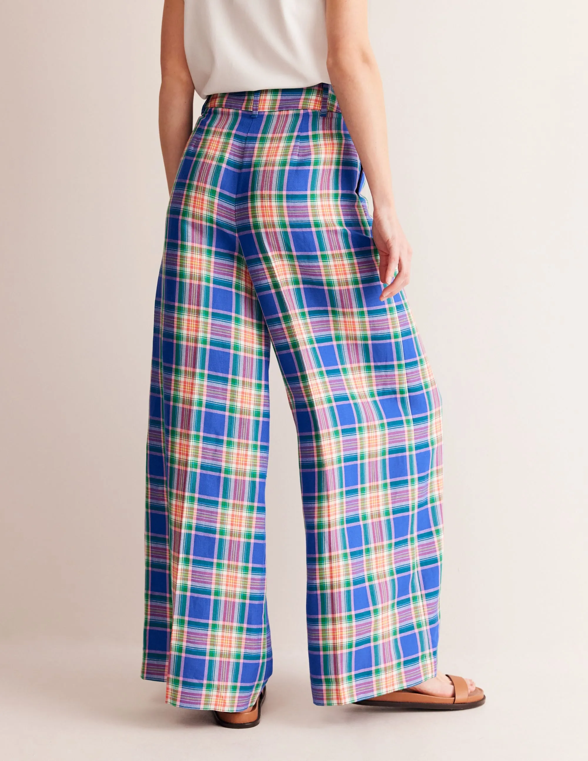 Palazzo Check Trousers-Blue and Green Check