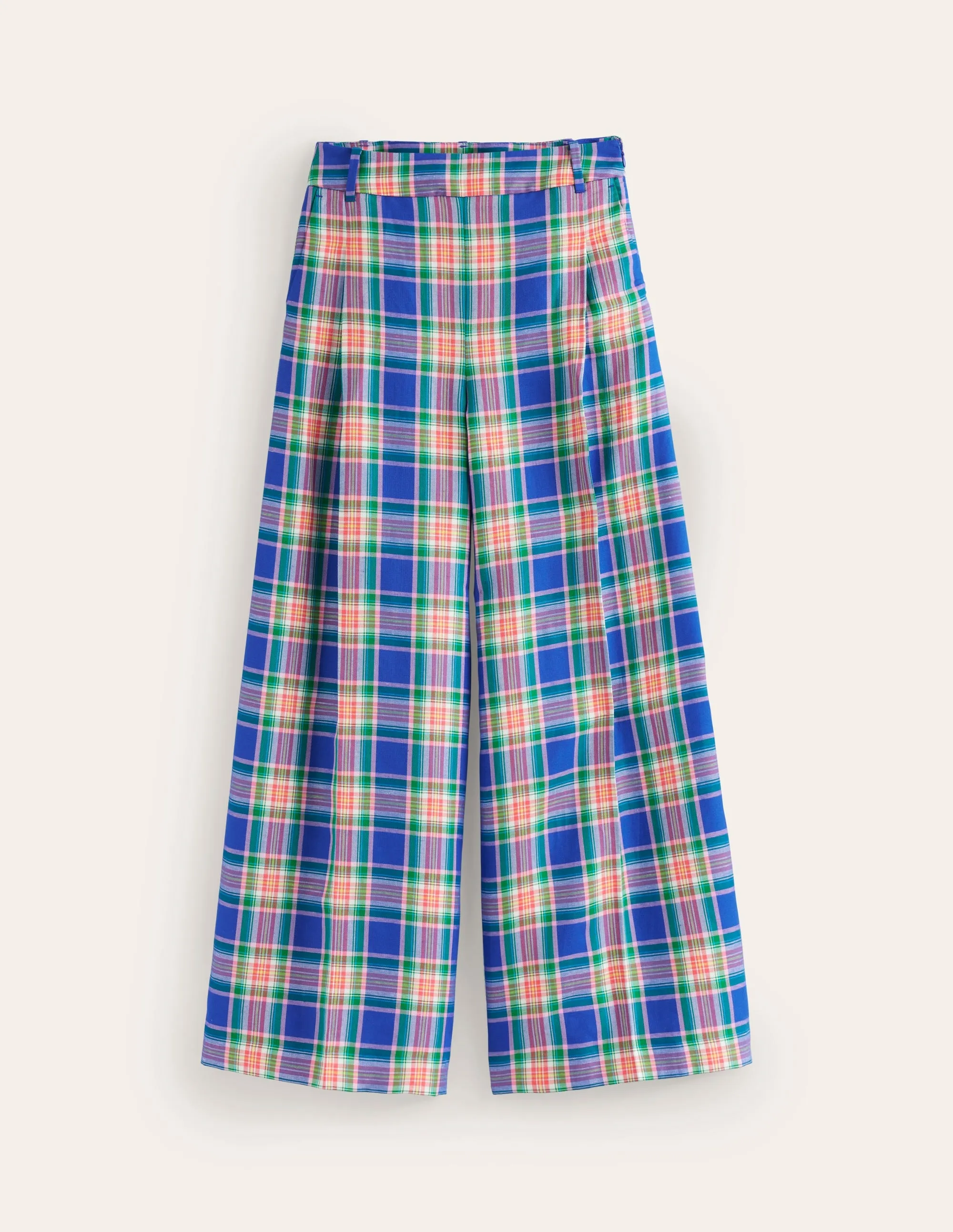 Palazzo Check Trousers-Blue and Green Check