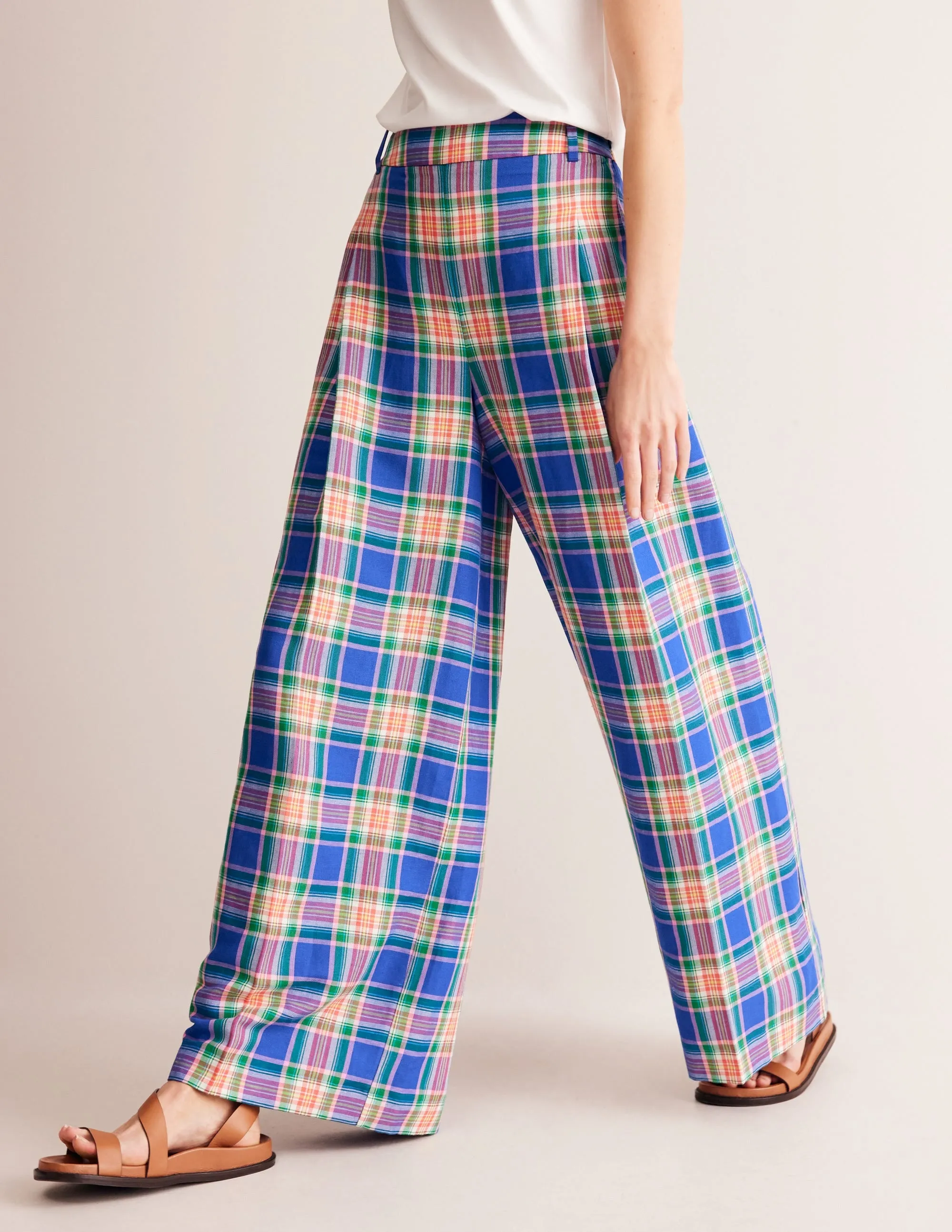 Palazzo Check Trousers-Blue and Green Check