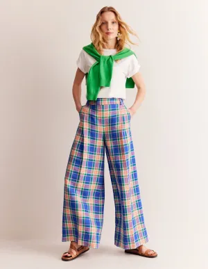 Palazzo Check Trousers-Blue and Green Check