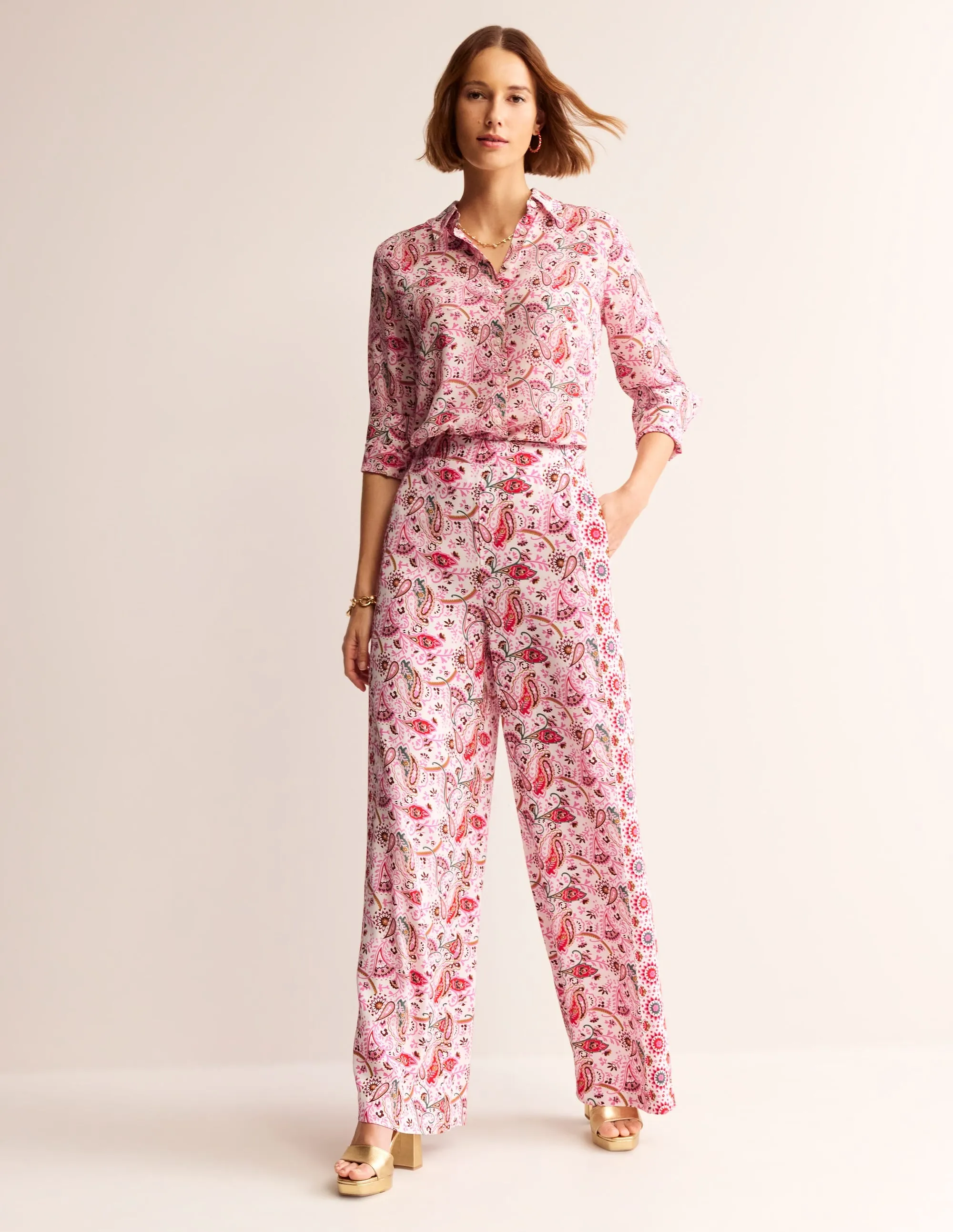 Palazzo Fluid Crepe Trousers-Multi, Floret Paisley