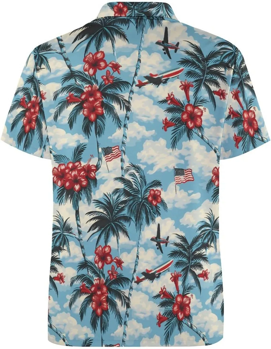 Palm Trees Hibiscus U.S. Flag Mens Polo Shirts Quick Dry Short Sleeve Golf Slim Fit T Shirt