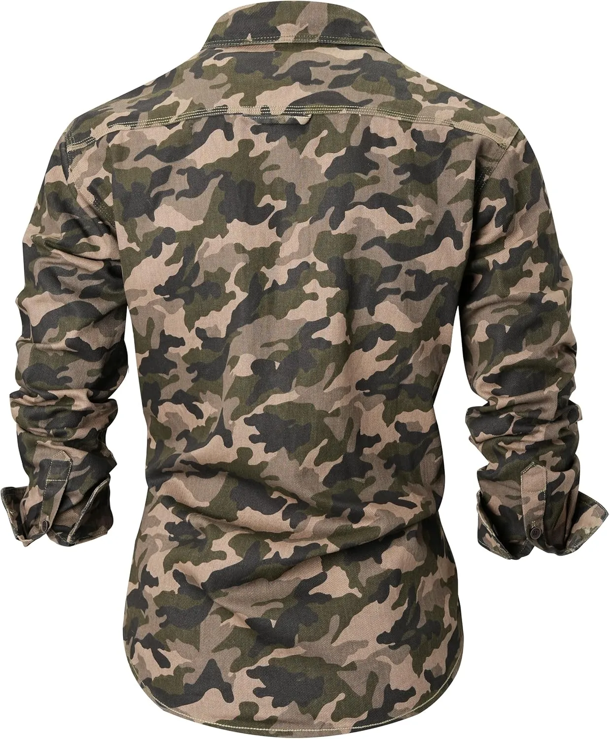 PAODIKUAI Men Camouflage Denim Shirt Camo Washed Military Long Sleeve Shirts Casual Button Down Shirts