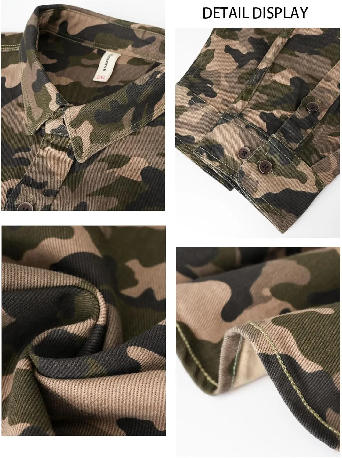 PAODIKUAI Men Camouflage Denim Shirt Camo Washed Military Long Sleeve Shirts Casual Button Down Shirts