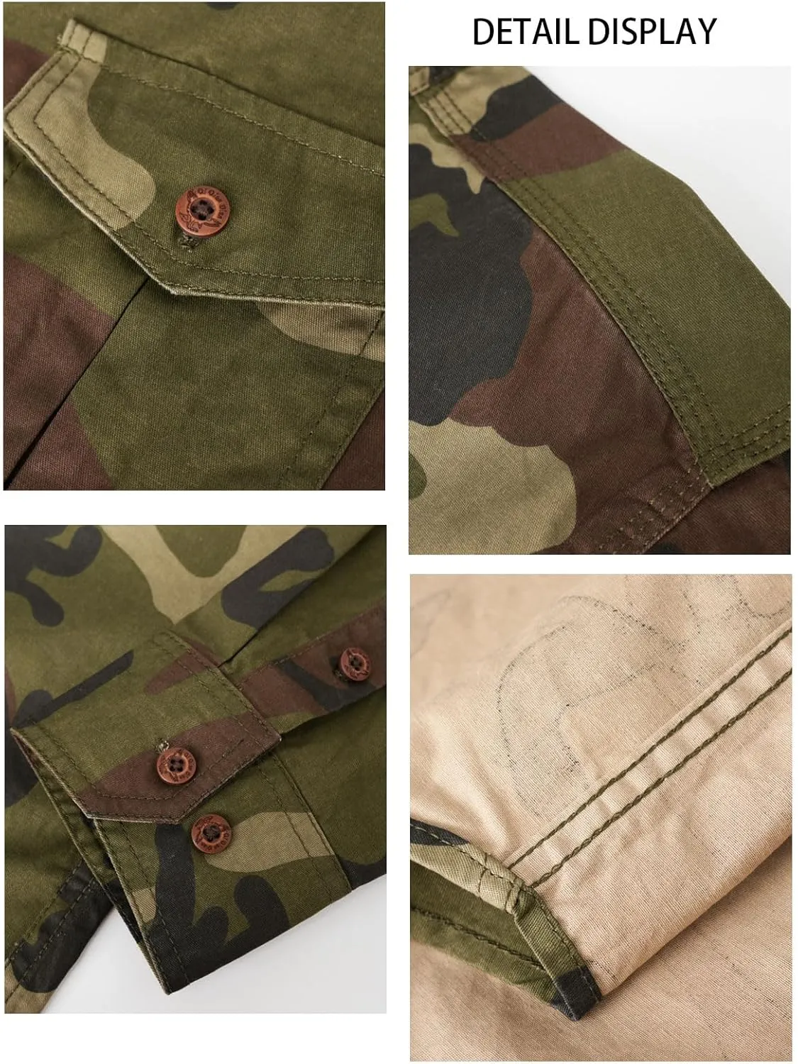 PAODIKUAI Men Camouflage Denim Shirt Camo Washed Military Long Sleeve Shirts Casual Button Down Shirts