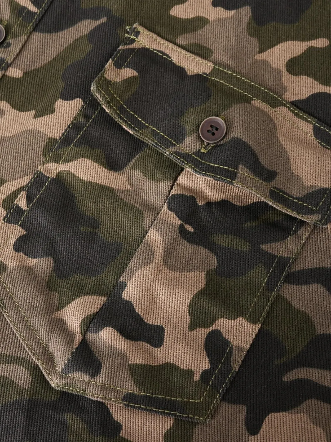 PAODIKUAI Men Camouflage Denim Shirt Camo Washed Military Long Sleeve Shirts Casual Button Down Shirts