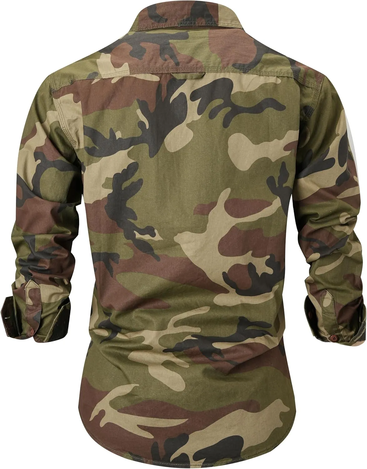 PAODIKUAI Men Camouflage Denim Shirt Camo Washed Military Long Sleeve Shirts Casual Button Down Shirts