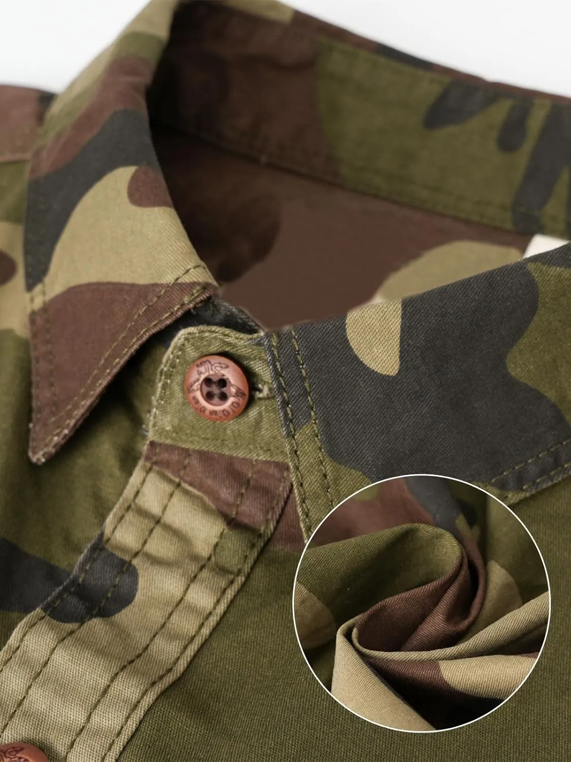 PAODIKUAI Men Camouflage Denim Shirt Camo Washed Military Long Sleeve Shirts Casual Button Down Shirts