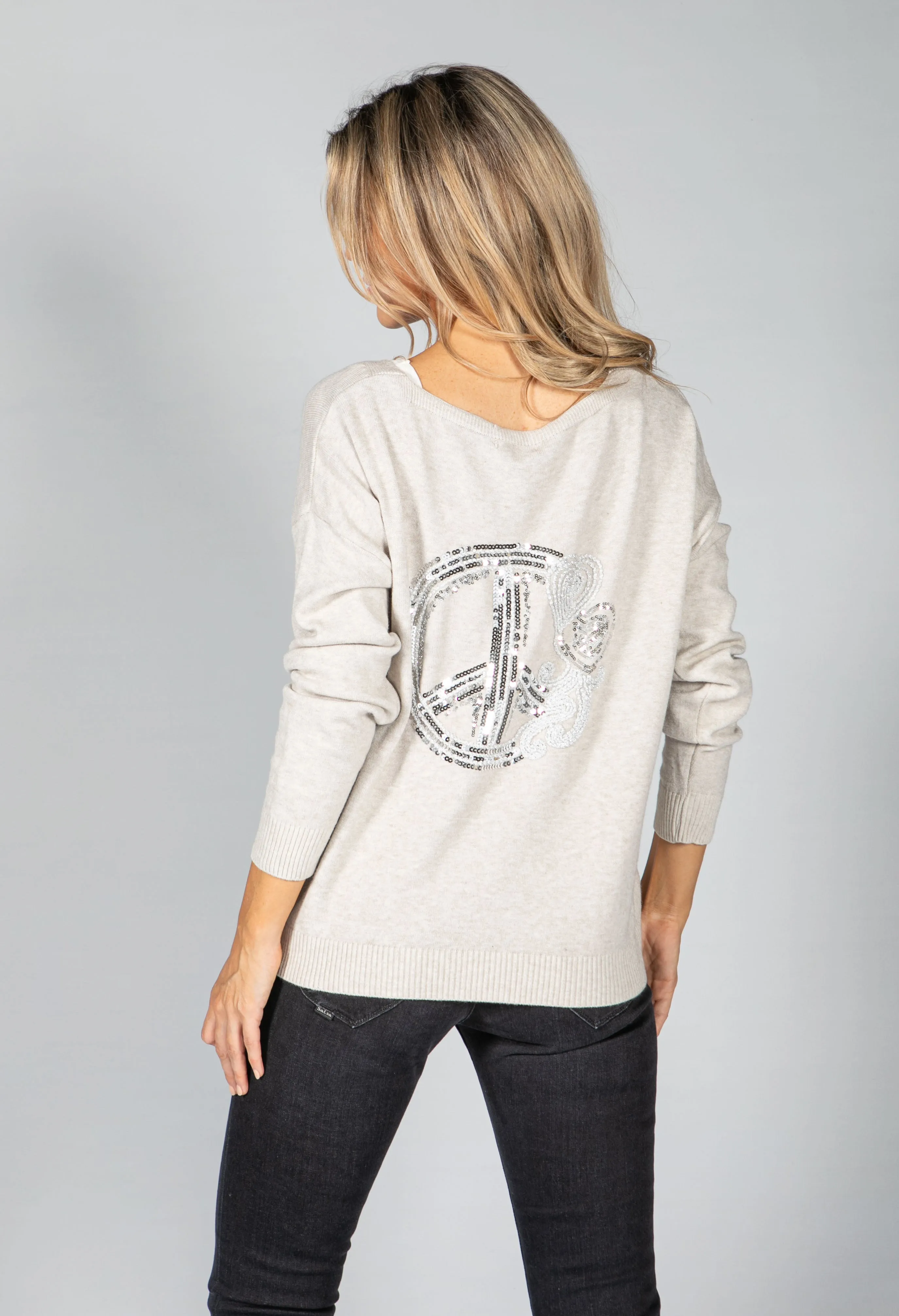 Peace Fine Knit Cardigan in Oat