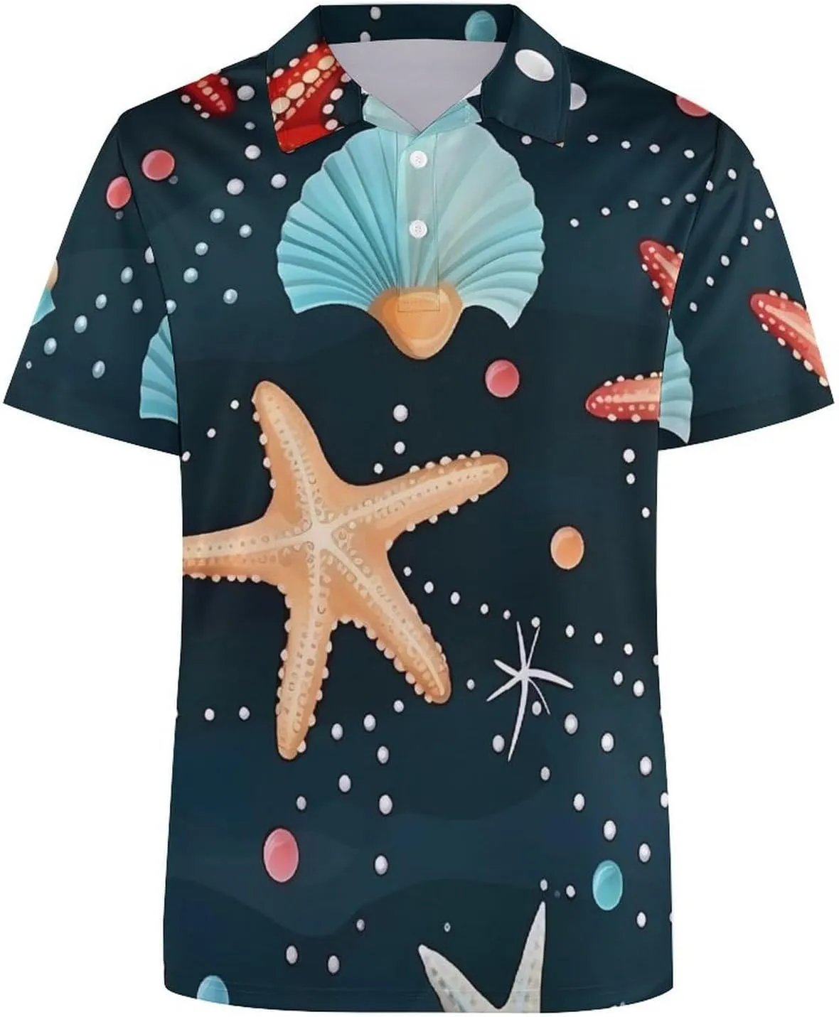 Pearls Shell Starfish Fishes Mens Short Sleeve Polo Shirts Straight Sports Golf Tennis T-Shirt Quick Dry Long Top