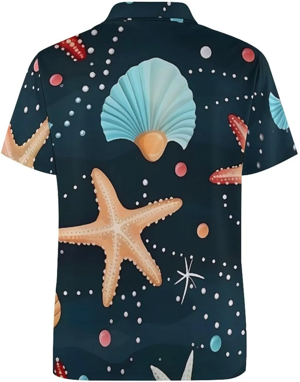 Pearls Shell Starfish Fishes Mens Short Sleeve Polo Shirts Straight Sports Golf Tennis T-Shirt Quick Dry Long Top