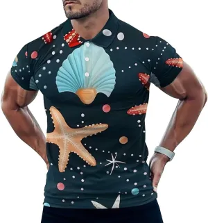 Pearls Shell Starfish Fishes Mens Short Sleeve Polo Shirts Straight Sports Golf Tennis T-Shirt Quick Dry Long Top