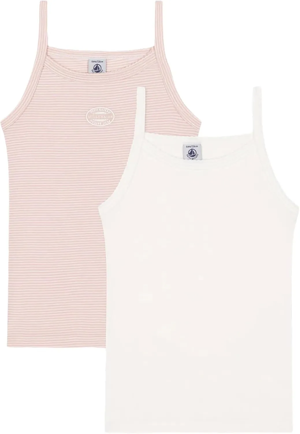 Petit Bateau Girls Cotton Vests Camisole with fine Straps - 2-Pack Sizes 2-12 Years