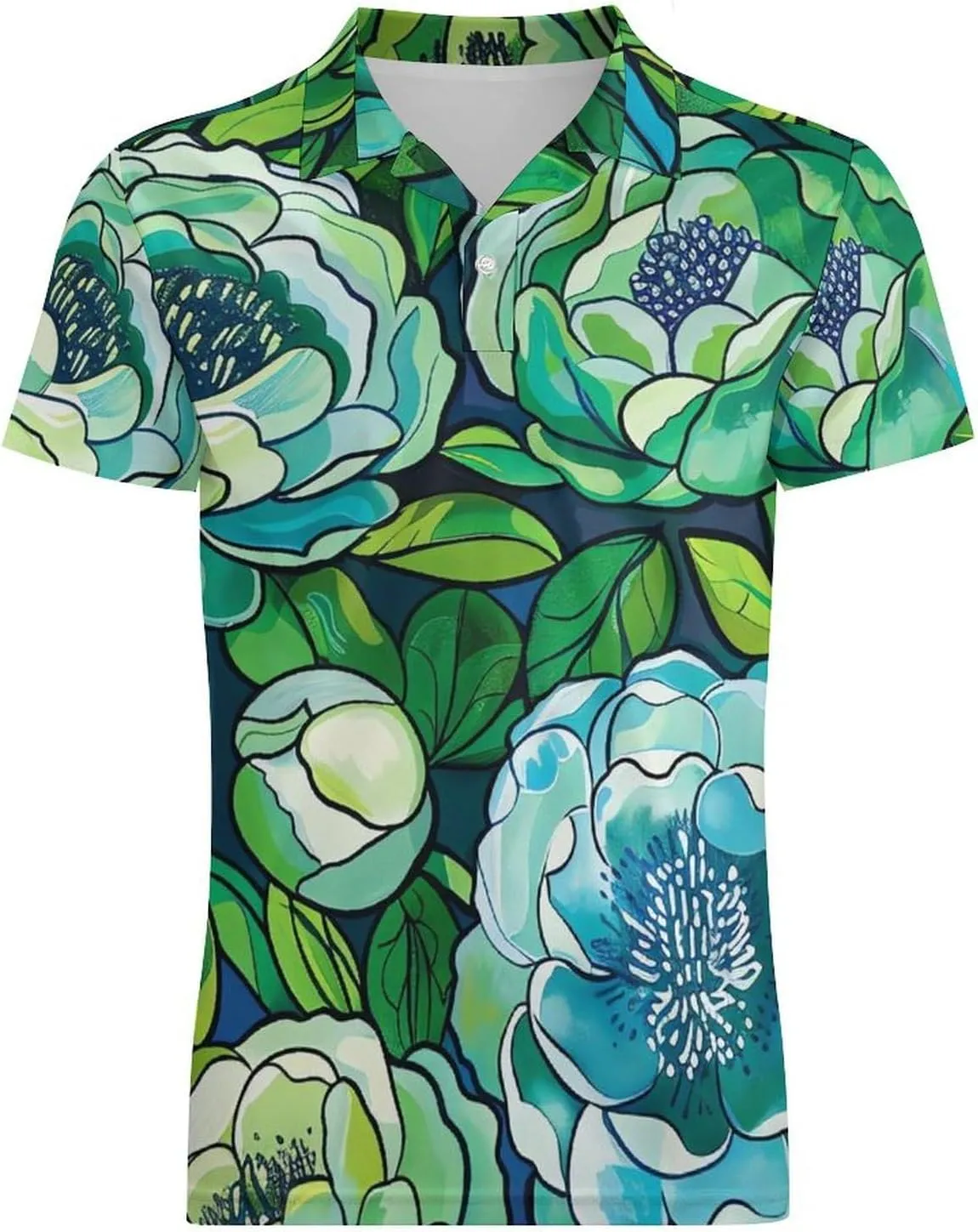 Pink-Art Pattern Men's Polo Shirts Short Sleeve Blend Performance Fashion Business Casual Collared Shirts