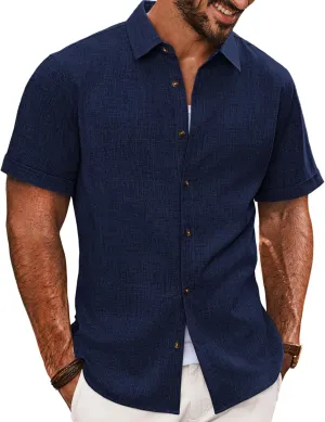 PJ PAUL JONES Mens Casual Shirts Short Sleeve Button Down Shirt Lightweight Summer Shirts
