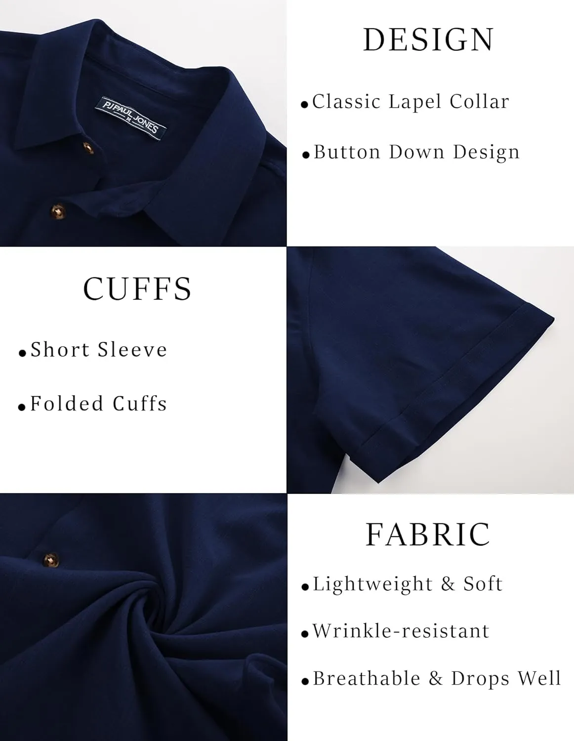 PJ PAUL JONES Mens Casual Shirts Short Sleeve Button Down Shirt Lightweight Summer Shirts