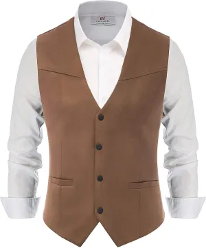 PJ PAUL JONES Men's Western Cowboy Suit Vest Slim Fit Faux Suede Leather Dress Vests Waistcoat for Wedding