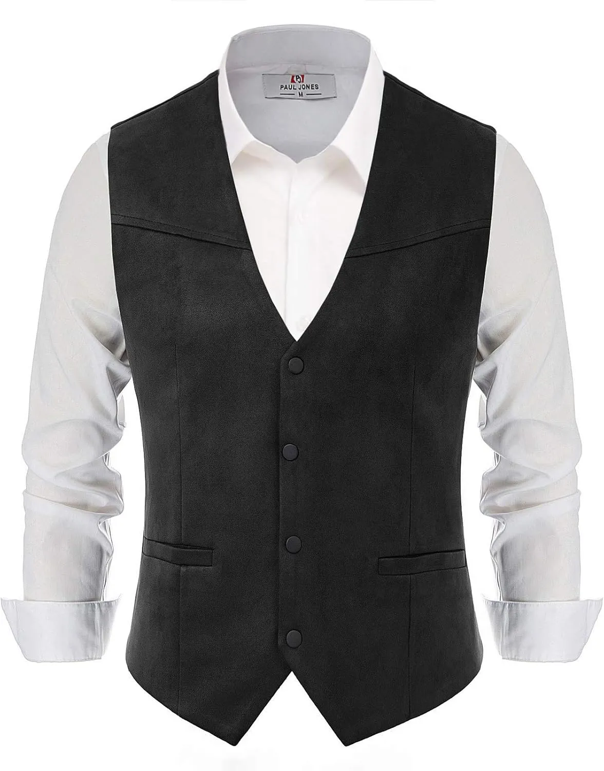 PJ PAUL JONES Men's Western Cowboy Suit Vest Slim Fit Faux Suede Leather Dress Vests Waistcoat for Wedding