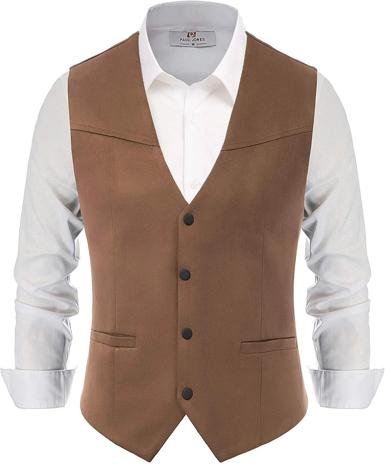 PJ PAUL JONES Men's Western Cowboy Suit Vest Slim Fit Faux Suede Leather Dress Vests Waistcoat for Wedding