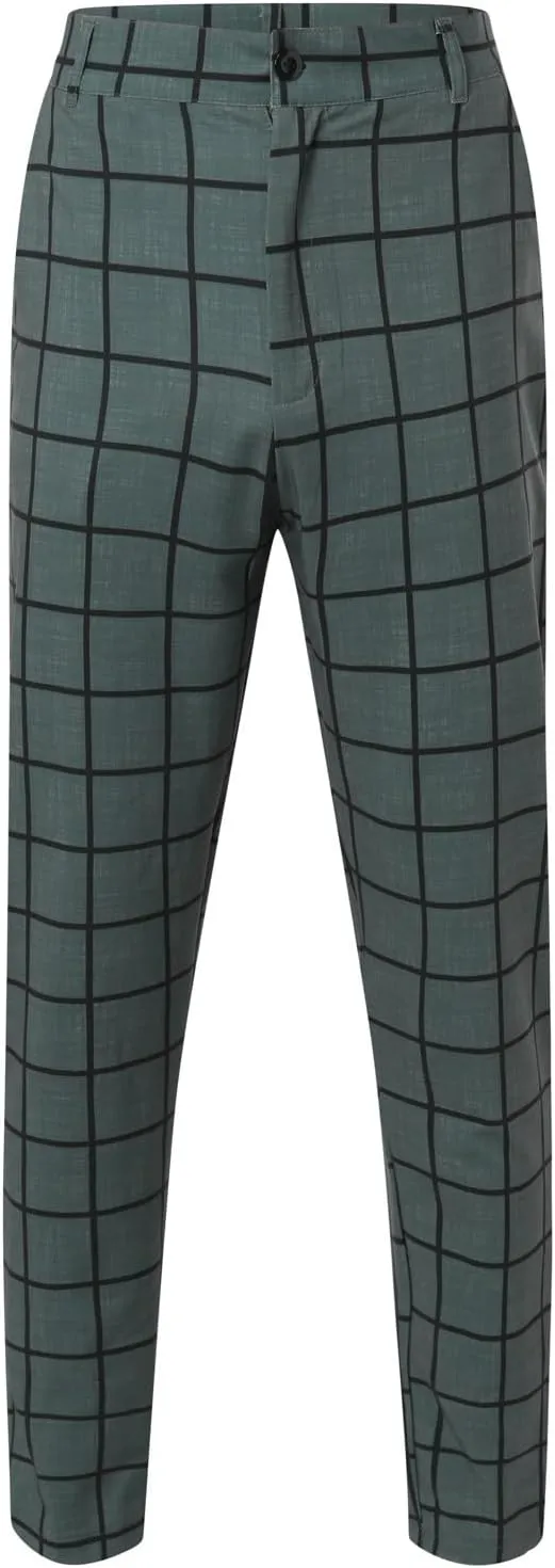 Plaid Suit Pants for Men Slim Fit Tapered Flat Front Dress Pants Business Casual Fashion Golf Pencil Chinos Pants