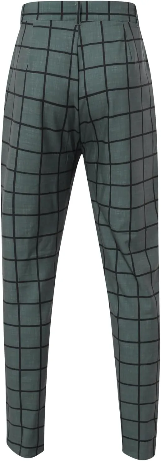 Plaid Suit Pants for Men Slim Fit Tapered Flat Front Dress Pants Business Casual Fashion Golf Pencil Chinos Pants