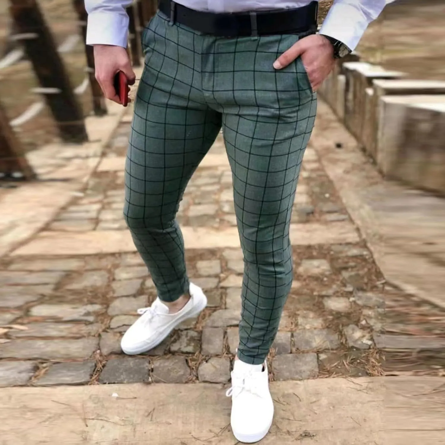 Plaid Suit Pants for Men Slim Fit Tapered Flat Front Dress Pants Business Casual Fashion Golf Pencil Chinos Pants
