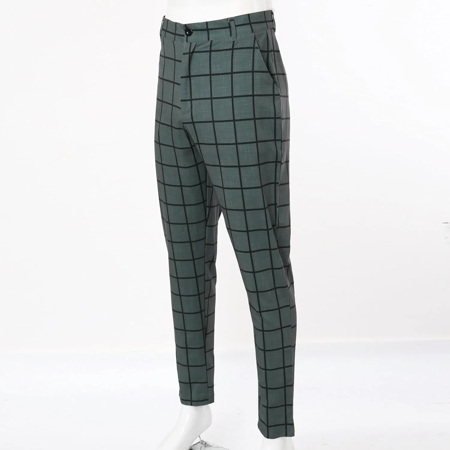 Plaid Suit Pants for Men Slim Fit Tapered Flat Front Dress Pants Business Casual Fashion Golf Pencil Chinos Pants