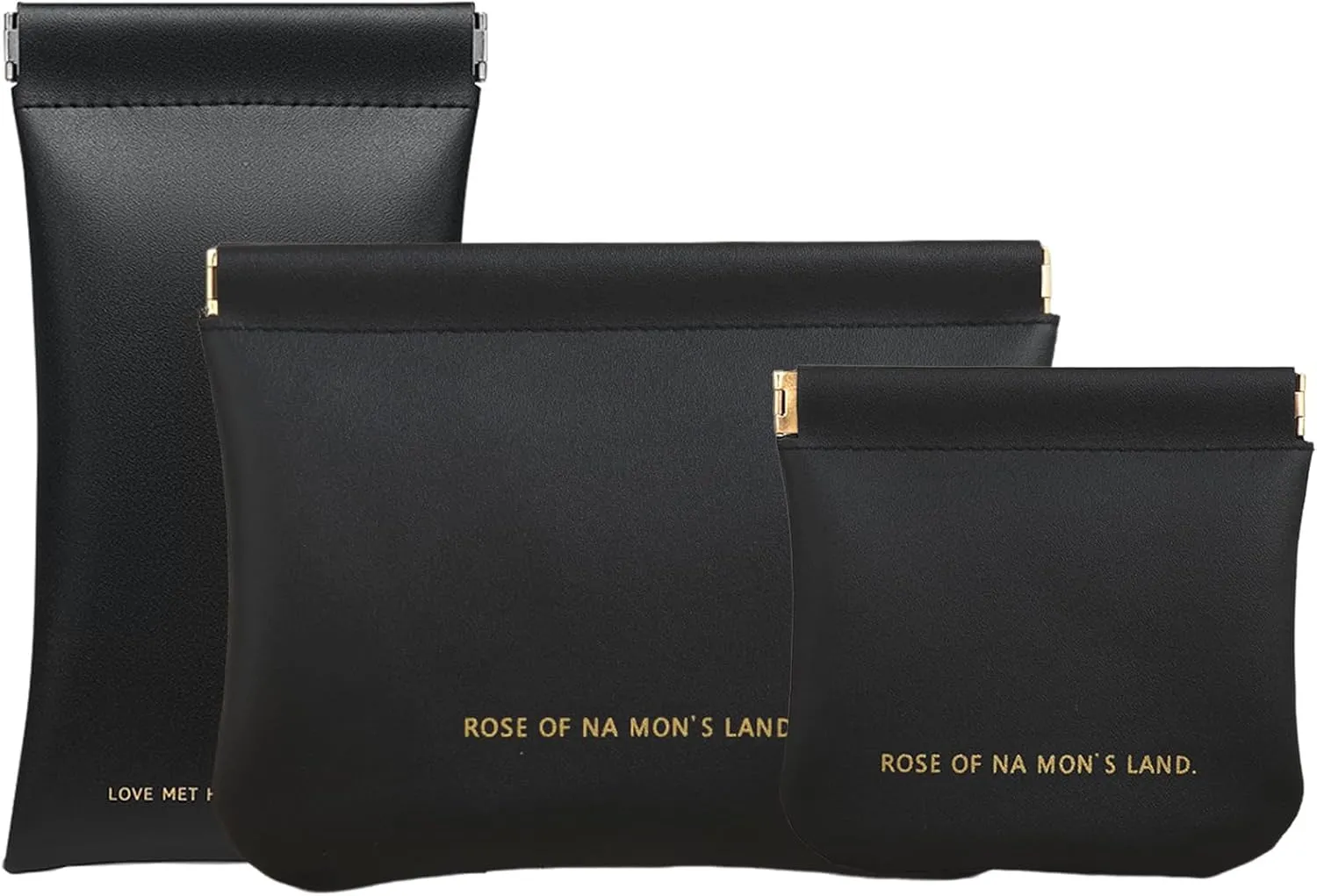 Pocket Cosmetic Bag Set, 3 Pieces Small Makeup Bag for Purse Waterproof Self-Closing Portable Travel Makeup Pouch Mini Travel Storage bag for Cosmetics Headphones Jewelry (Black)