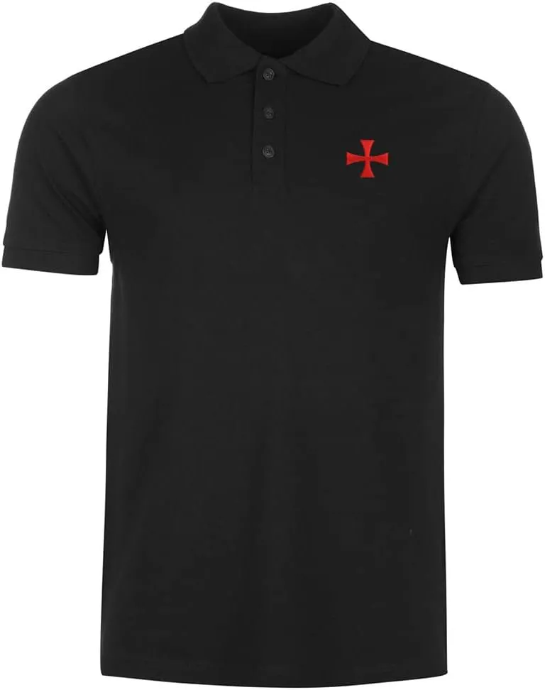 Polo Shirts for Men Knights Templar Cross Embroidered Short Sleeve Mens Polo Shirts