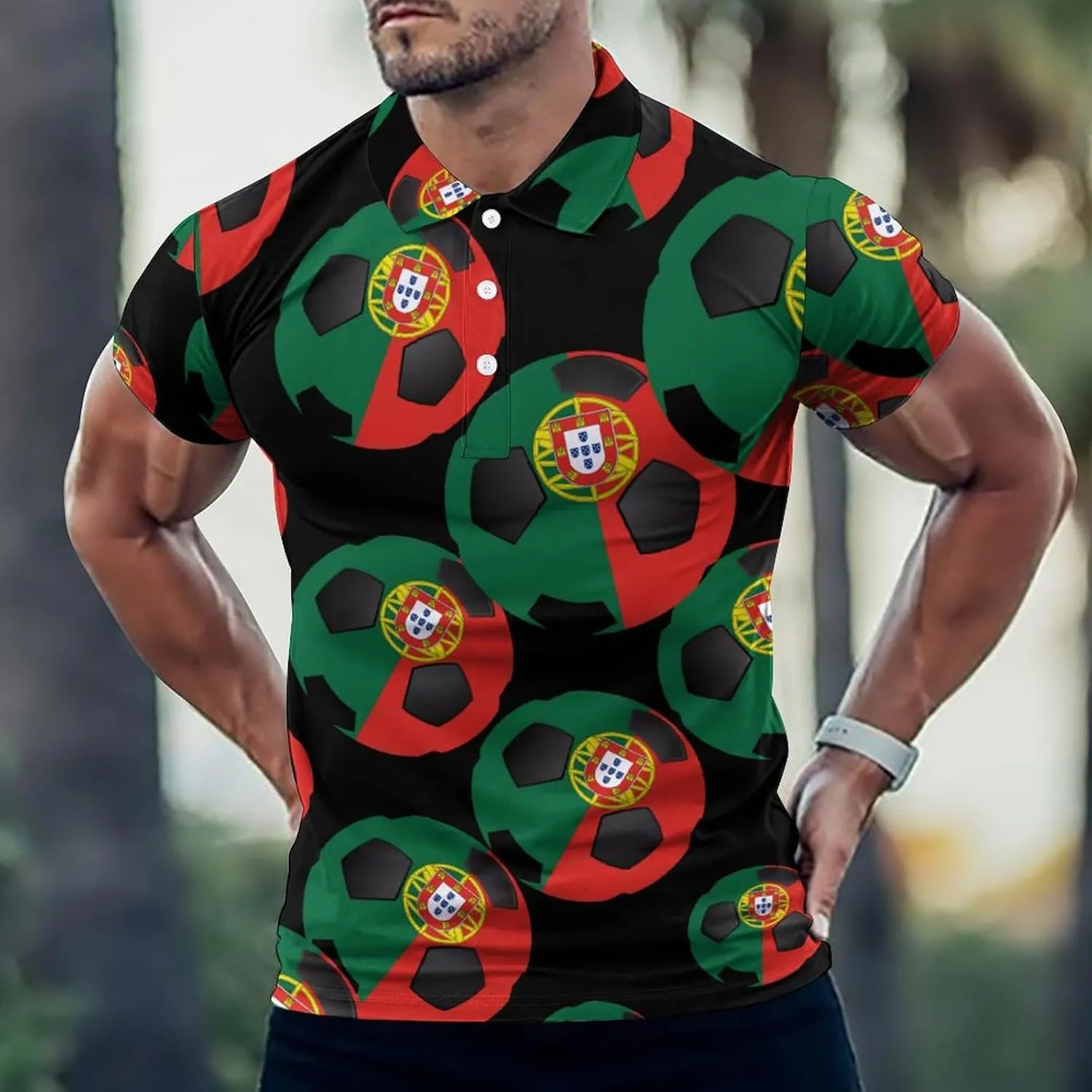 Portuguese Soccer Ball Portugal Flag Mens Polo Shirts Quick Dry Short Sleeve T-shirts Slim Tennis Collared Tees Tops