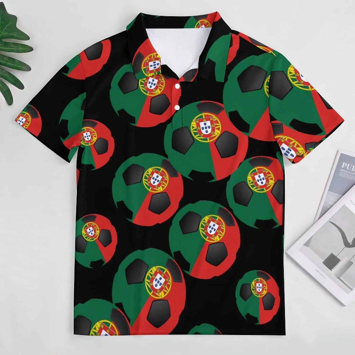 Portuguese Soccer Ball Portugal Flag Mens Polo Shirts Quick Dry Short Sleeve T-shirts Slim Tennis Collared Tees Tops