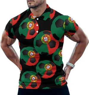 Portuguese Soccer Ball Portugal Flag Mens Polo Shirts Quick Dry Short Sleeve T-shirts Slim Tennis Collared Tees Tops