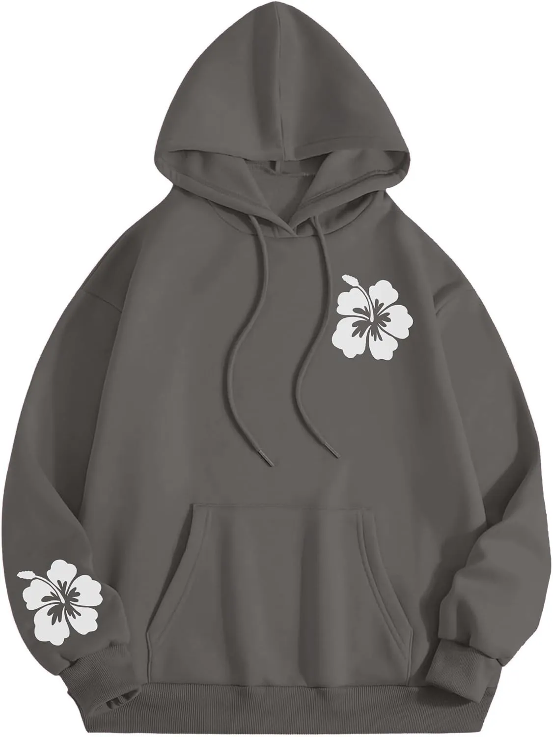 Preppy Hibiscus Print Hoodies for Teen Girls Oversized Graphic Pullover Hooded Sweatshirt with Kangaroo Pockets
