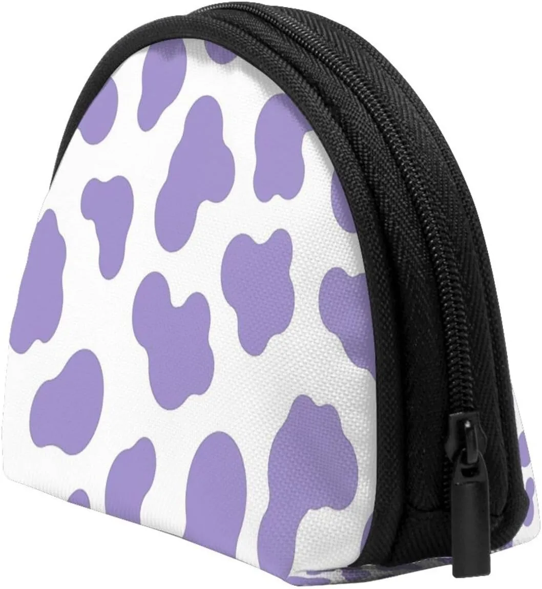 Purple Cow Print Coin Purse Mini Wallet Change Pouch Key Holder Zipper Small Cosmetic Makeup Storage Bags